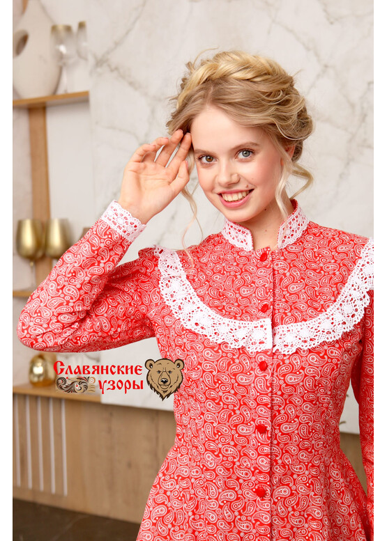 Блуза Казачка с кружевом красная