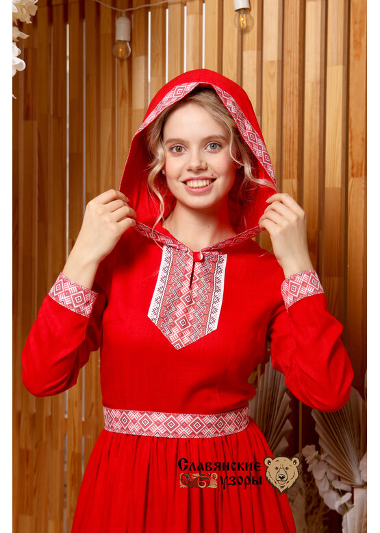 Платье с капюшоном Горожанка красное 