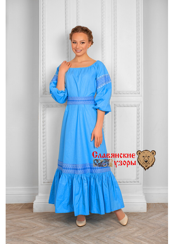 Платье из хлопка Заряна голубое