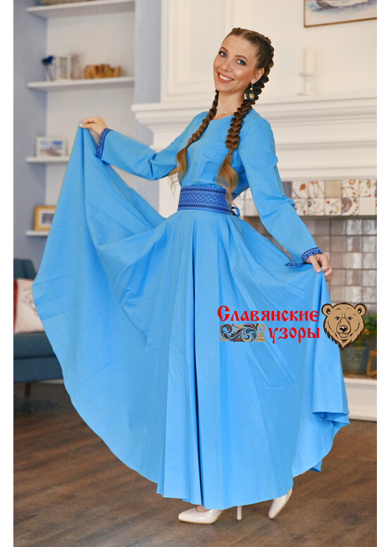Платье из хлопка Аврора голубое