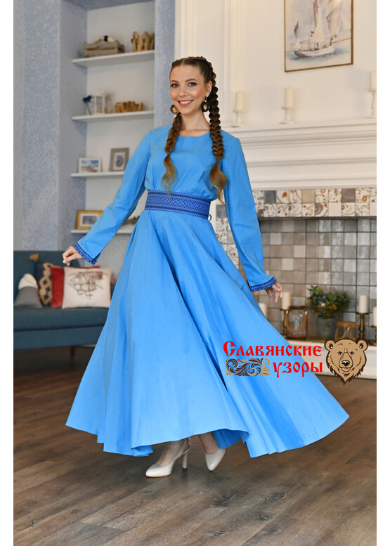 Платье из хлопка Аврора голубое