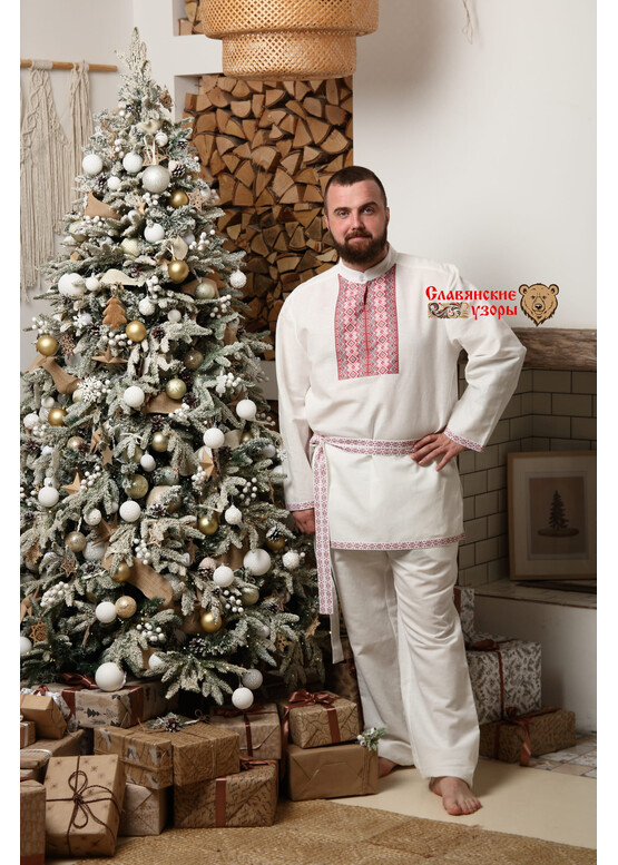 Рубаха мужская традиционная Белый медведь с воротником