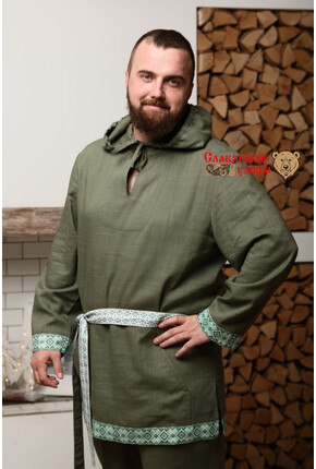 Рубаха мужская традиционная с капюшоном Радомир хаки
