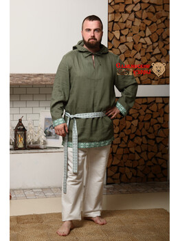 Рубаха мужская традиционная с капюшоном Радомир хаки