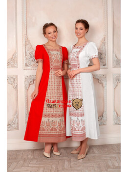Платье в русском стиле Огневица красное