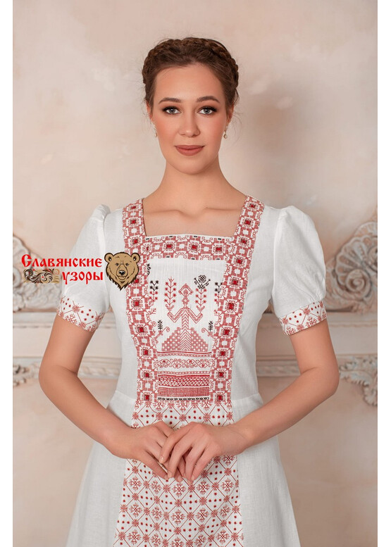 Платье в русском стиле Огневица белое