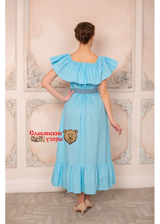 Платье с воланом Летящее голубое