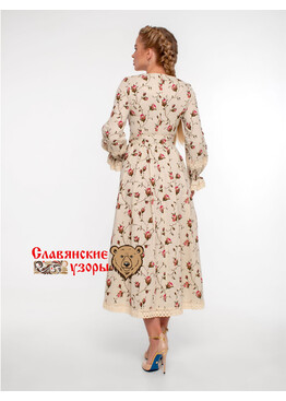 Платье льняное Катерина розы-бутоны