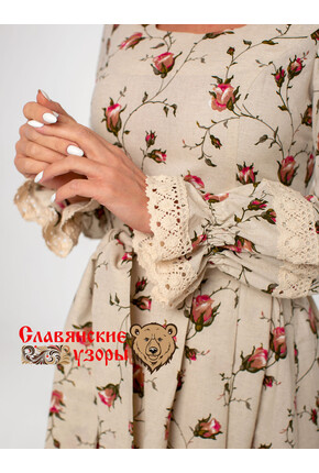 Платье льняное Катерина розы-бутоны