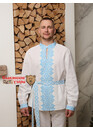 Рубаха мужская традиционная Ясный Сокол белая с голубым