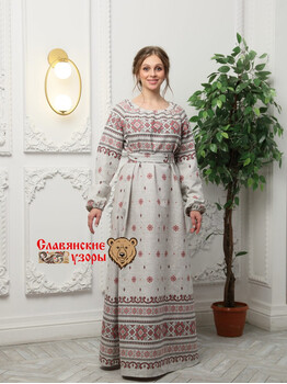 Платье Добромира бежевое в русском стиле