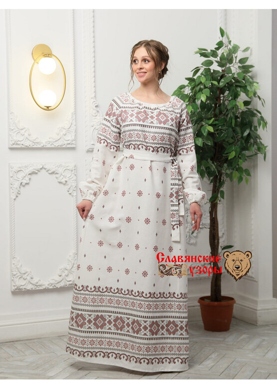 Платье Добромира белое в русском стиле