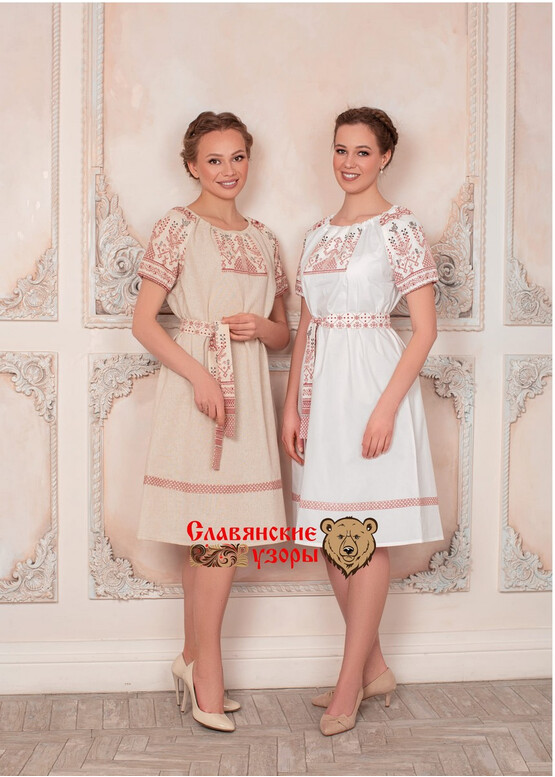 Платье в русском стиле Матушка Макошь миди белая